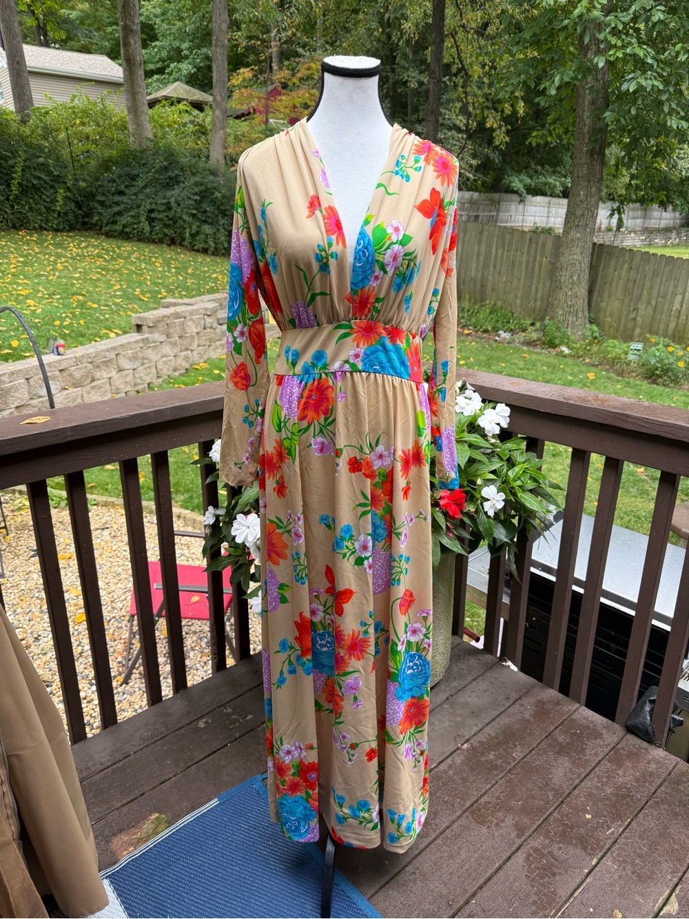 Vintage 1960’s Maxi Dress By Keram New York Floral Multicolor Beauty 🌈 L Large